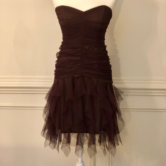 Betsy and Adam Strapless ruffles brown dress Sz 6 - Picture 2 of 8